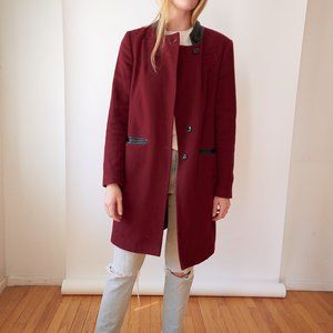 Burgundy Topshop coat with vegan leather details